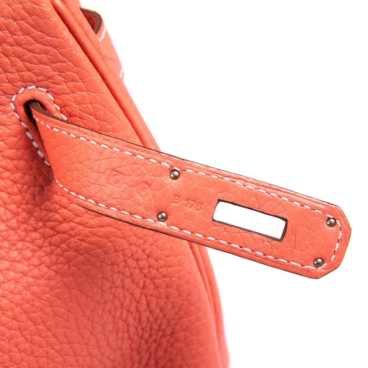 Hermes Birkin Handbag 35 in Crevette Clemence Leather with Palladium  For Sale 9