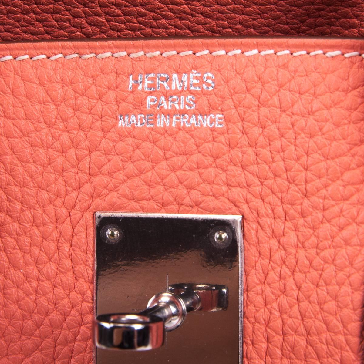Hermes Birkin Handbag 35 in Crevette Clemence Leather with Palladium  For Sale 8