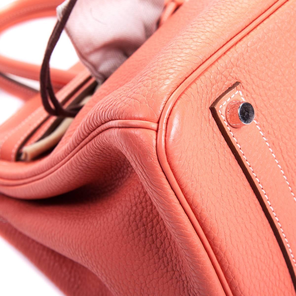 Hermes Birkin Handbag 35 in Crevette Clemence Leather with Palladium  For Sale 4