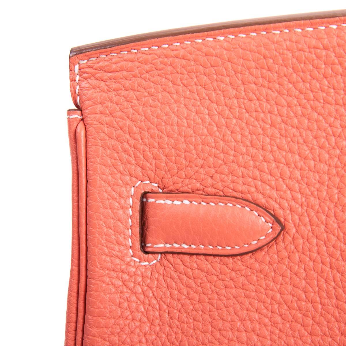 Hermes Birkin Handbag 35 in Crevette Clemence Leather with Palladium  For Sale 10