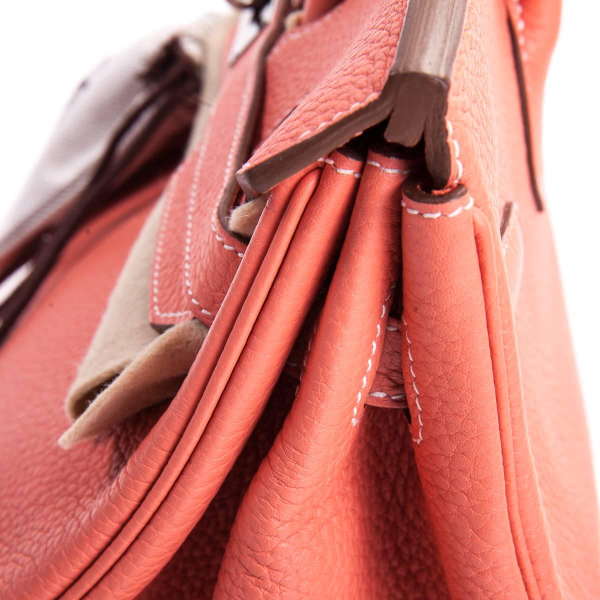 Hermes Birkin Handbag 35 in Crevette Clemence Leather with Palladium  For Sale 7