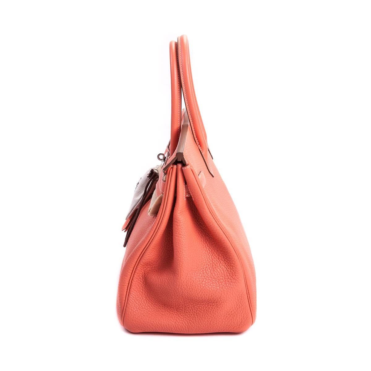 Hermes Birkin Handbag 35 in Crevette Clemence Leather with Palladium  For Sale 2
