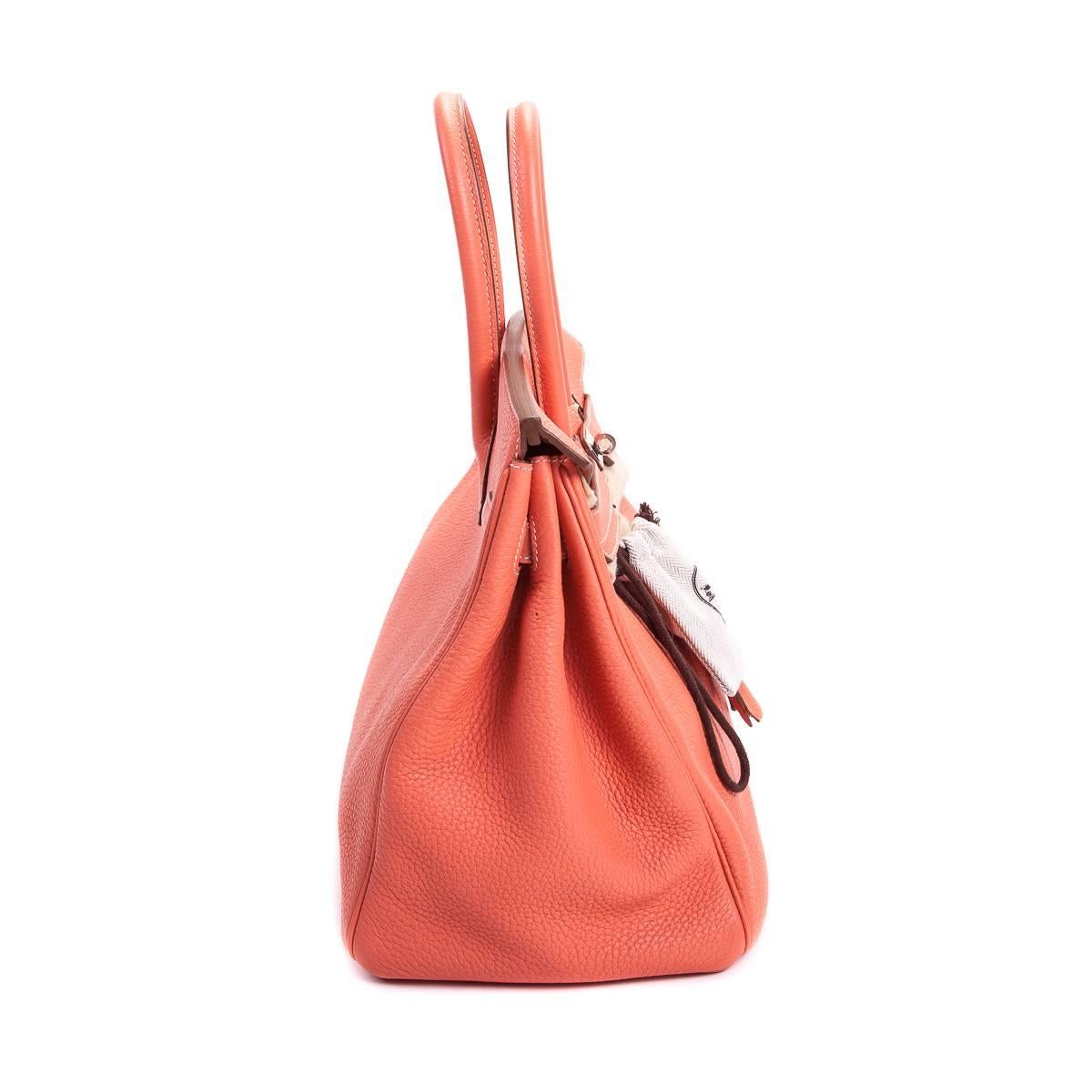 Hermes Birkin Handbag 35 in Crevette Clemence Leather with Palladium  For Sale 1