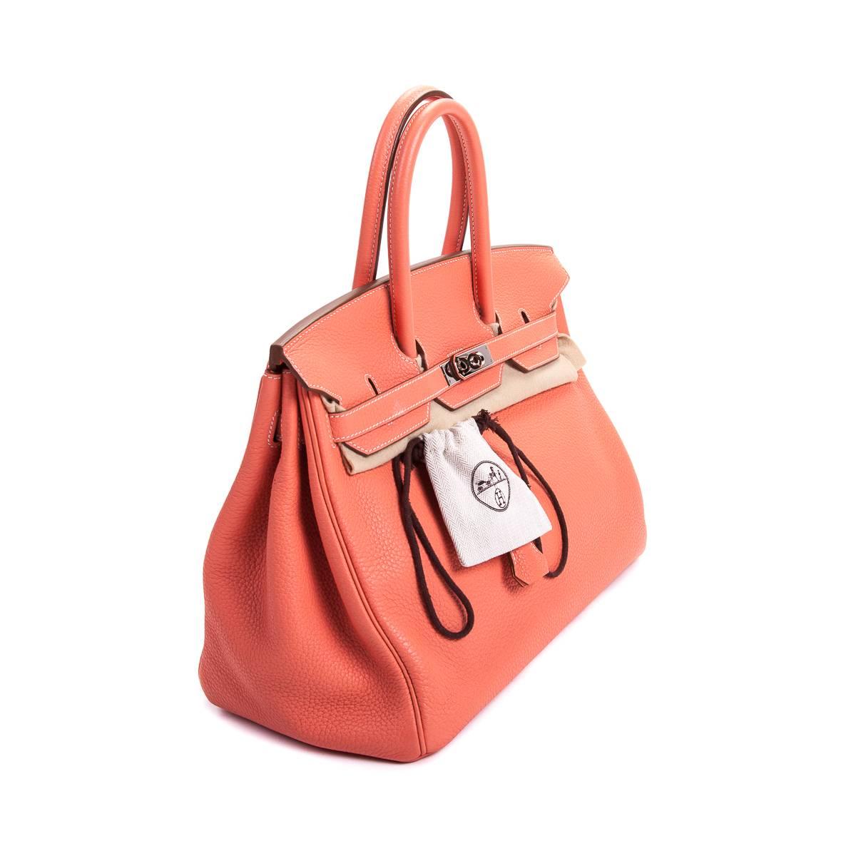 Women's or Men's Hermes Birkin Handbag 35 in Crevette Clemence Leather with Palladium  For Sale