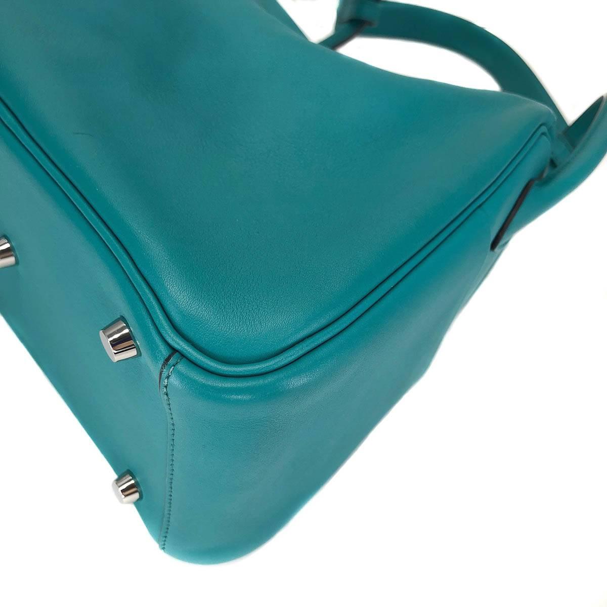 Hermes Handbag Lindy 26 in Blue Lagoon Turquoise Swift Leather with Palladium hw For Sale 1