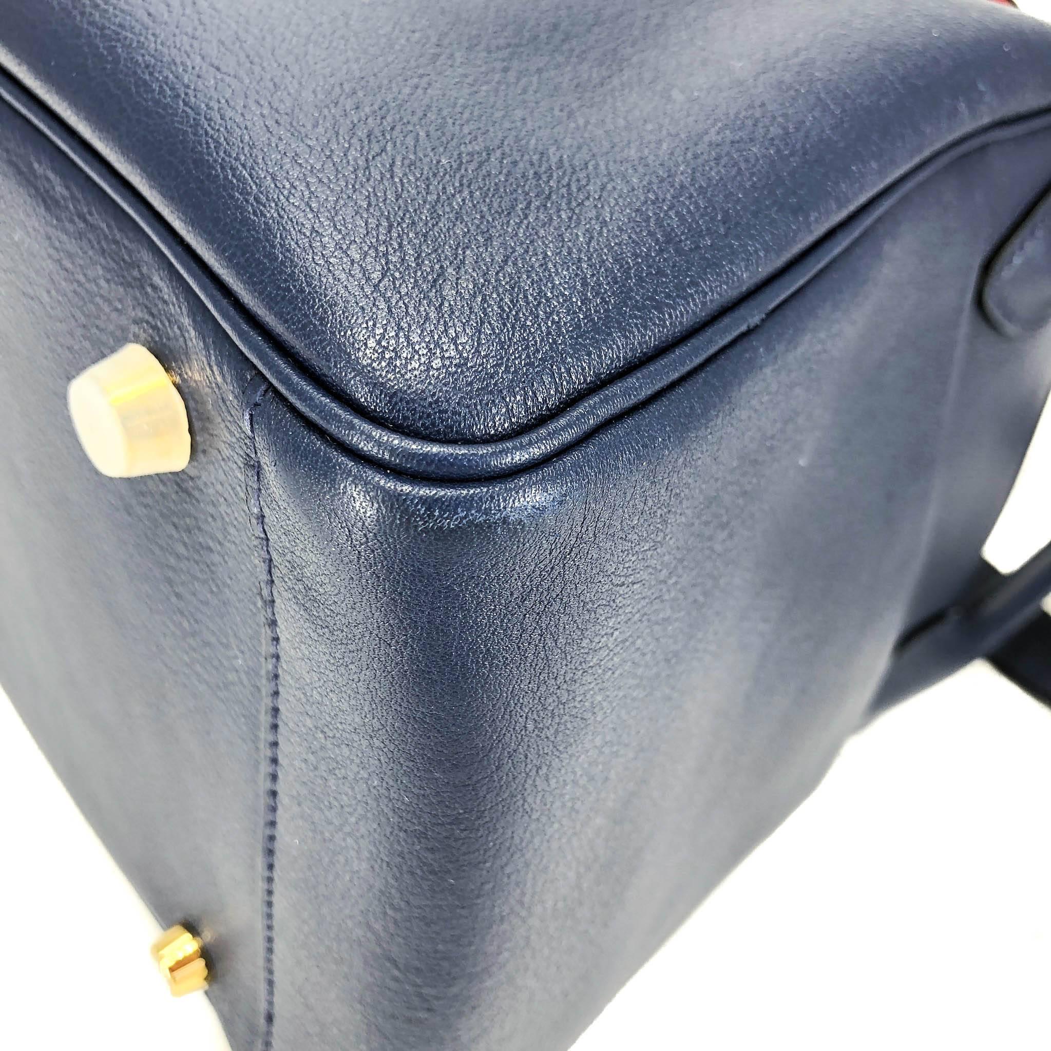 Hermes Handbag Lindy 30 Blue Nuit with Rouge Tomate Interior Gold Hardware (ghw) For Sale 6
