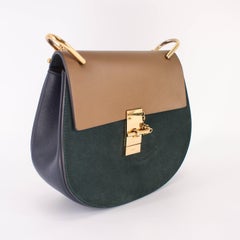 Chloe Medium Drew Shoulder Bag in Tri Colour Leather and Suede w/ Gold Hardware