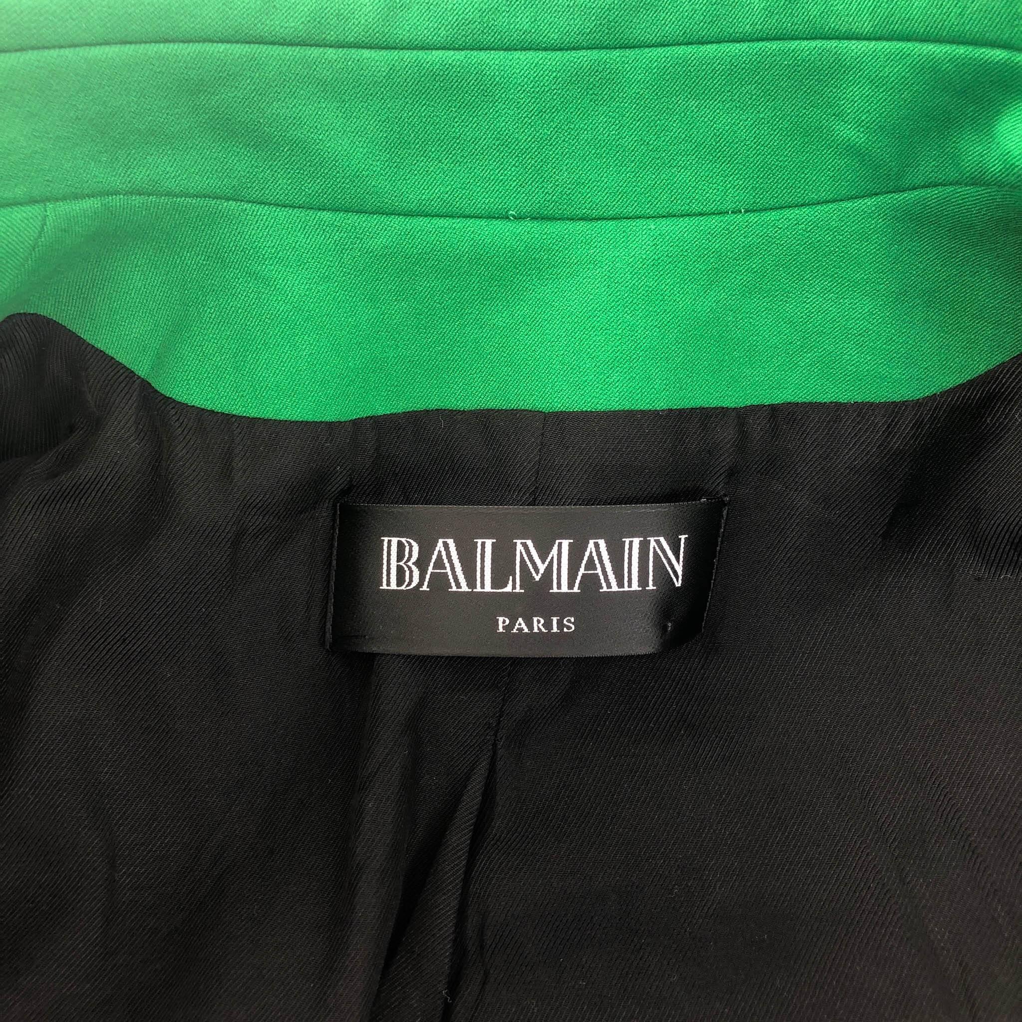 Women's Balmain Emerald Green Blazer with Gold Buttons For Sale