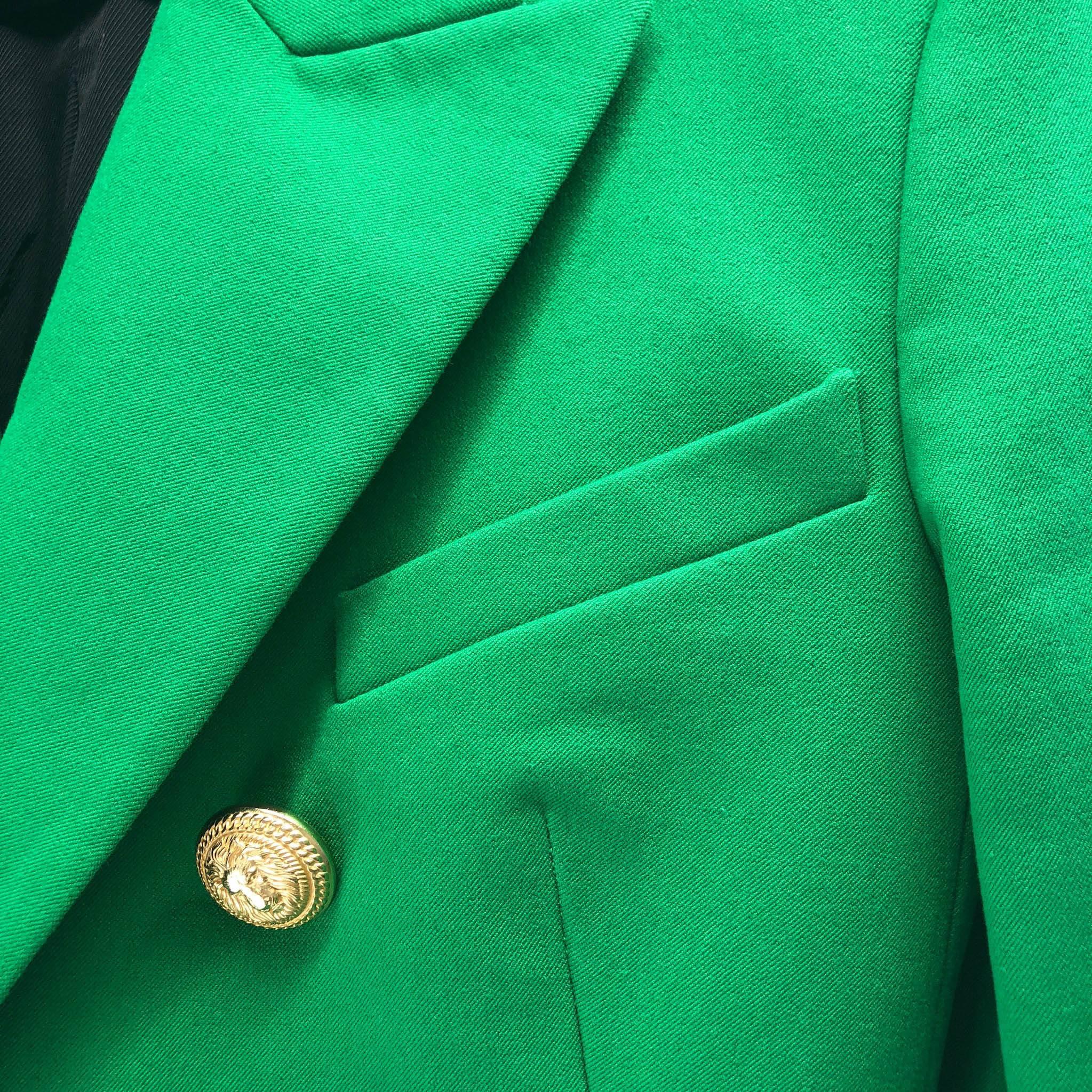 Blue Balmain Emerald Green Blazer with Gold Buttons For Sale