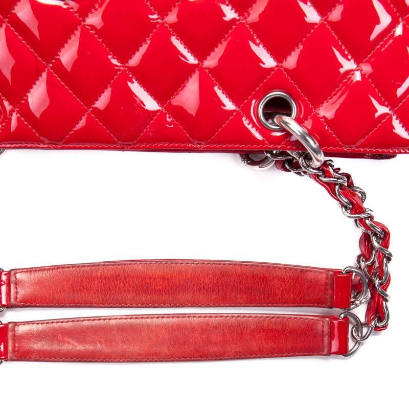 Chanel Quilted Red Patent Leather GST  For Sale 9