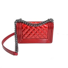 Chanel Small Red Patent Leather crossbody Boy Bag