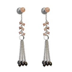 Rock Lily ( NEW )Cultured Pearl & Moonstone Detachable Tassel Stud Drop Earrings