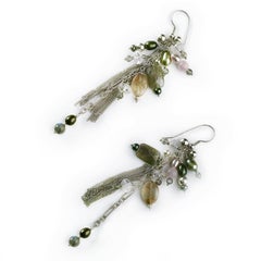 Rock Lily ( NEW ) Beaded Rutile Quartz Labradorite Pearl Tassel Drop Earrings