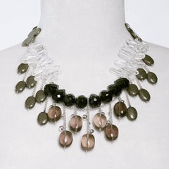 Rock Lily ( NEW ) Beaded Pyrite Clovers Black Onyx & Crystal Stick Drop Necklace