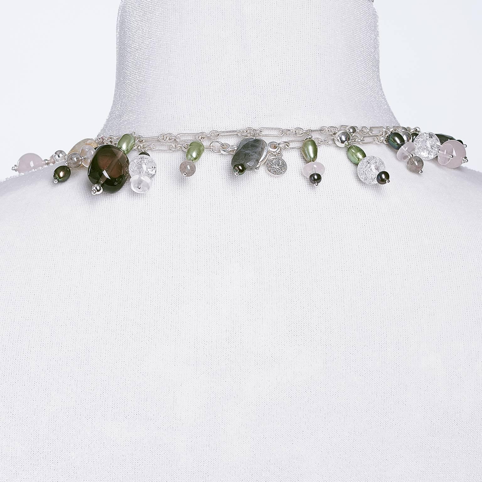 Women's Rock Lily ( NEW ) Cultured Black Baroque Pearl Multicolored Opera Drop Necklace For Sale