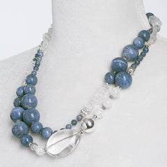 Rock Lily ( NEW ) Blue Coral Crystal Nugget Labradorite Opera Necklace In Silver