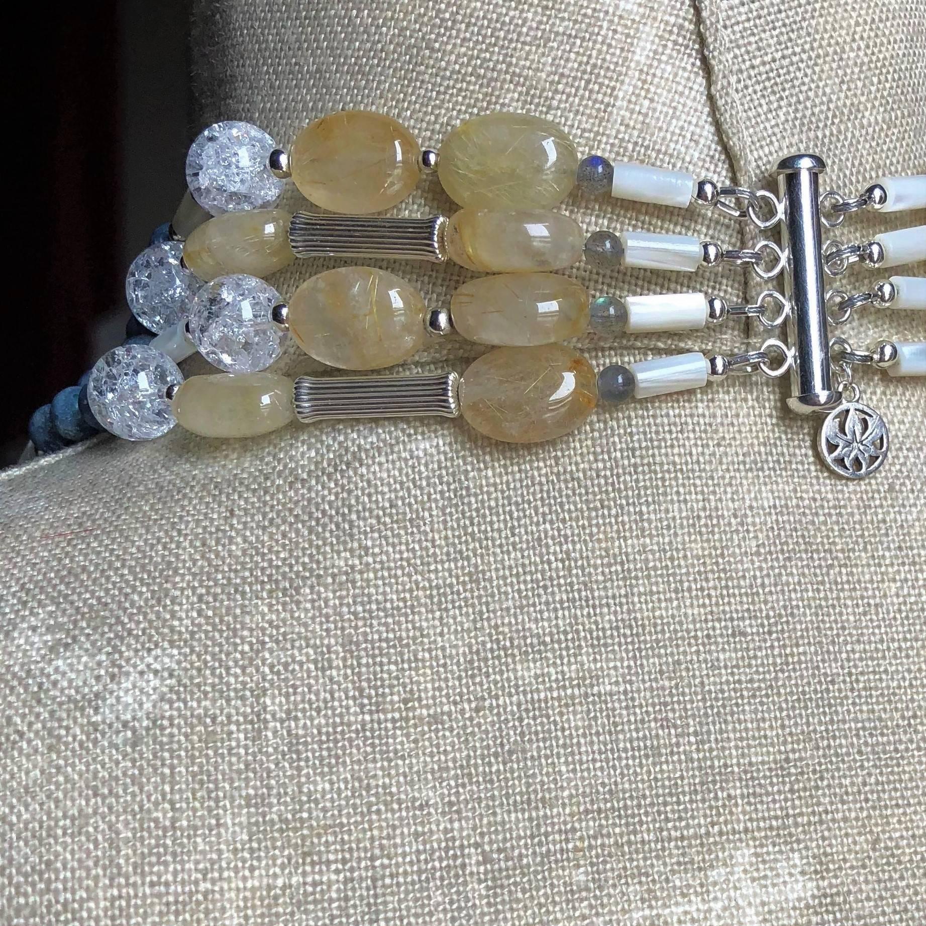 Rock Lily ( NEW ) Coral Crystal Labradorite Rutilated Quartz Layered Necklace For Sale 1