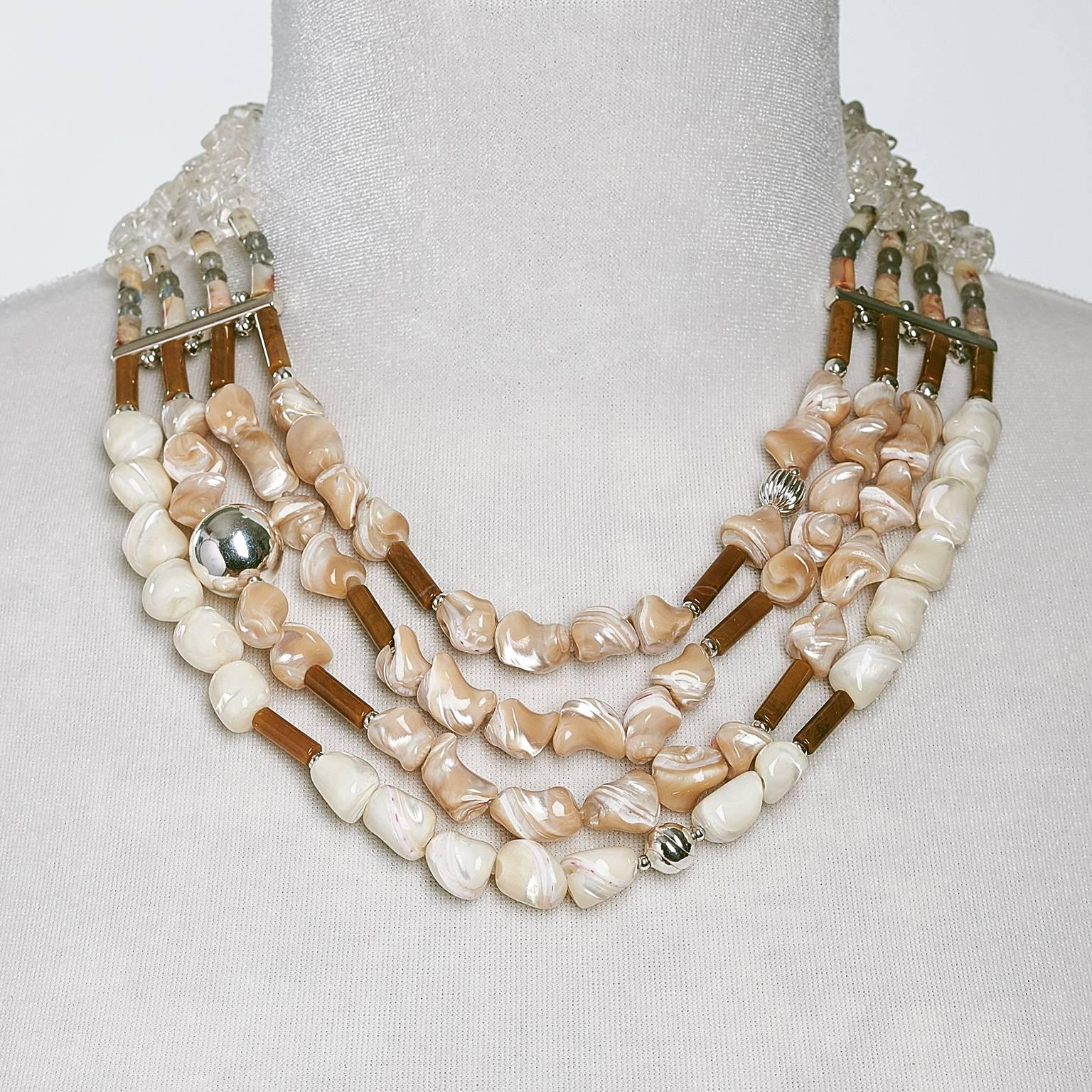 Contemporary Rock Lily ( NEW ) Mother-of-Pearl Nugget Crystal Onyx Bead Layered Necklace For Sale