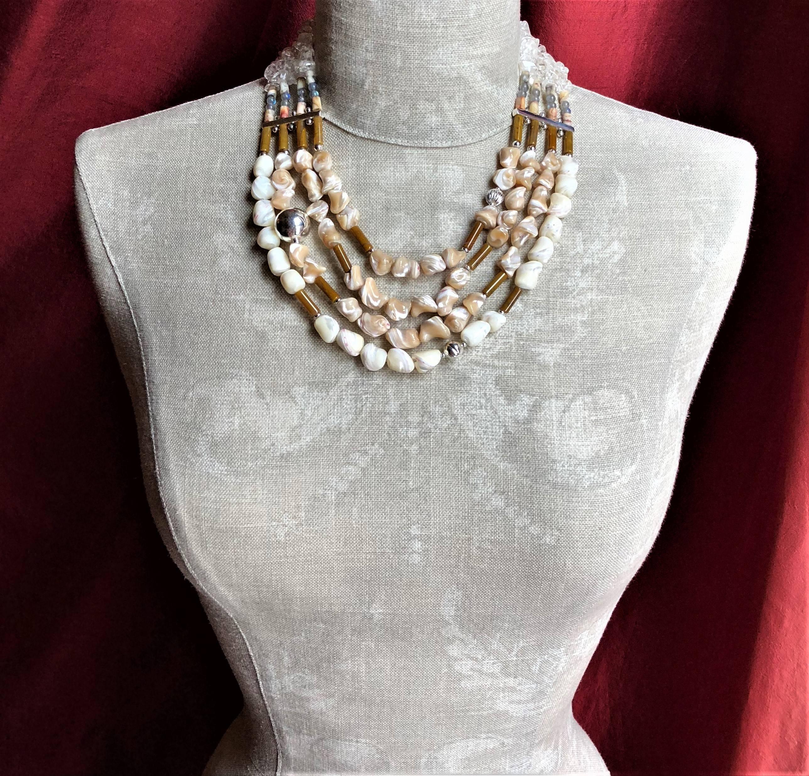 Rock Lily ( NEW ) Mother-of-Pearl Nugget Crystal Onyx Bead Layered Necklace For Sale 2