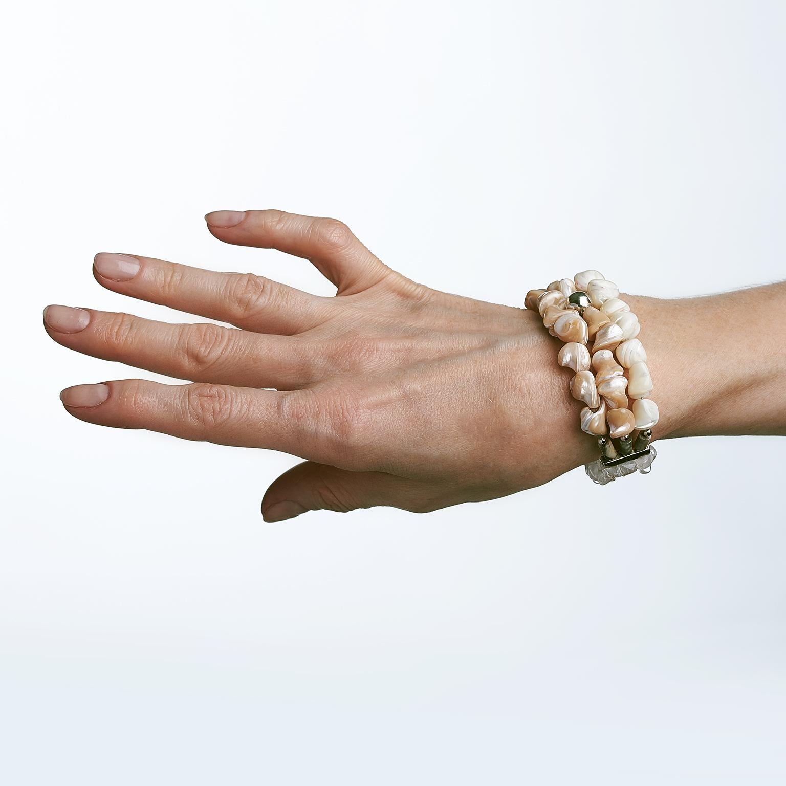 Contemporary Rock Lily ( NEW ) Mother-of-Pearl Nugget Crystal Jasper Bead Layered Bracelet For Sale