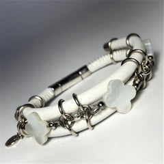 Rock Lily ( NEW ) White Leather Bangle Bracelet With Mother-of-Pearl Clovers