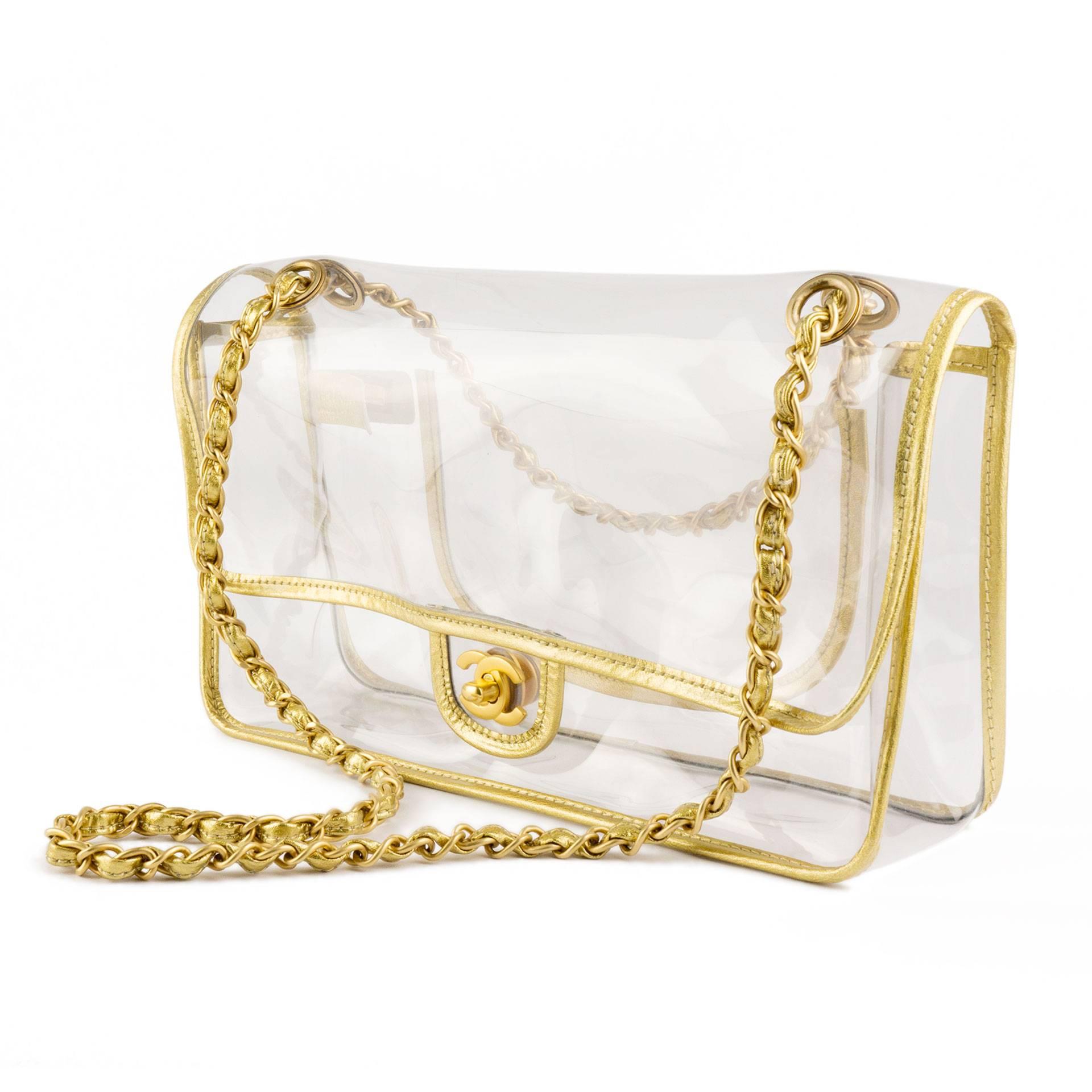 Or Chanel  Rare Vintage Transparent Clair Naked Gold Classic Medium Flap Bag en vente