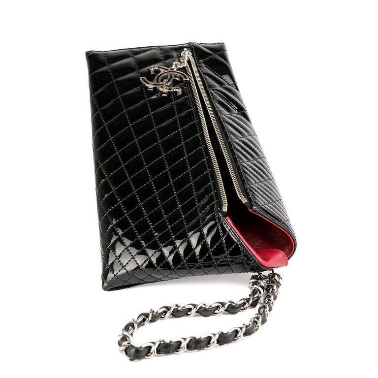 Chanel Patent Leather Long Zip Quilted Gala Clutch