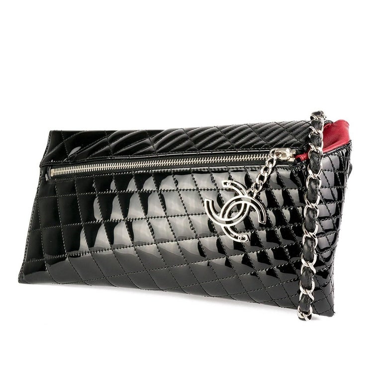 Chanel Patent Leather Long Zip Quilted Gala Clutch For Sale at 1stDibs