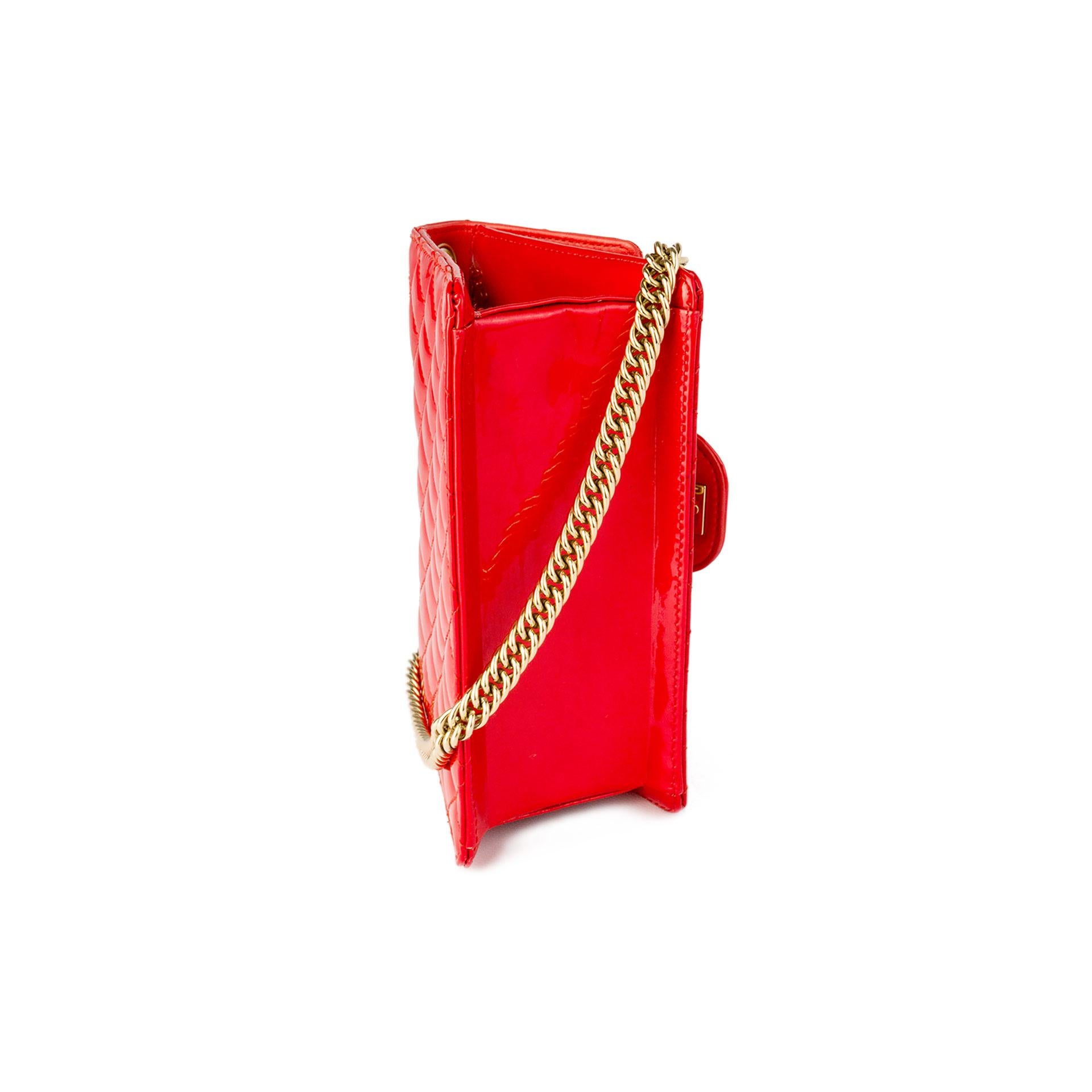 Chanel Bright Red Micro Mini Patent Leather Classic Flap Bag In Good Condition For Sale In Miami, FL