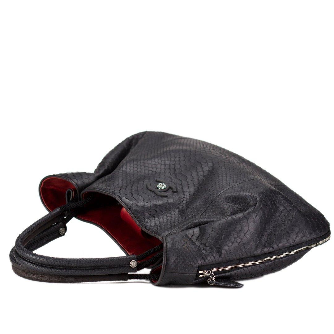 Noir Chanel Boating Python Large Classic Shopper Zippered Expandable Tote en vente