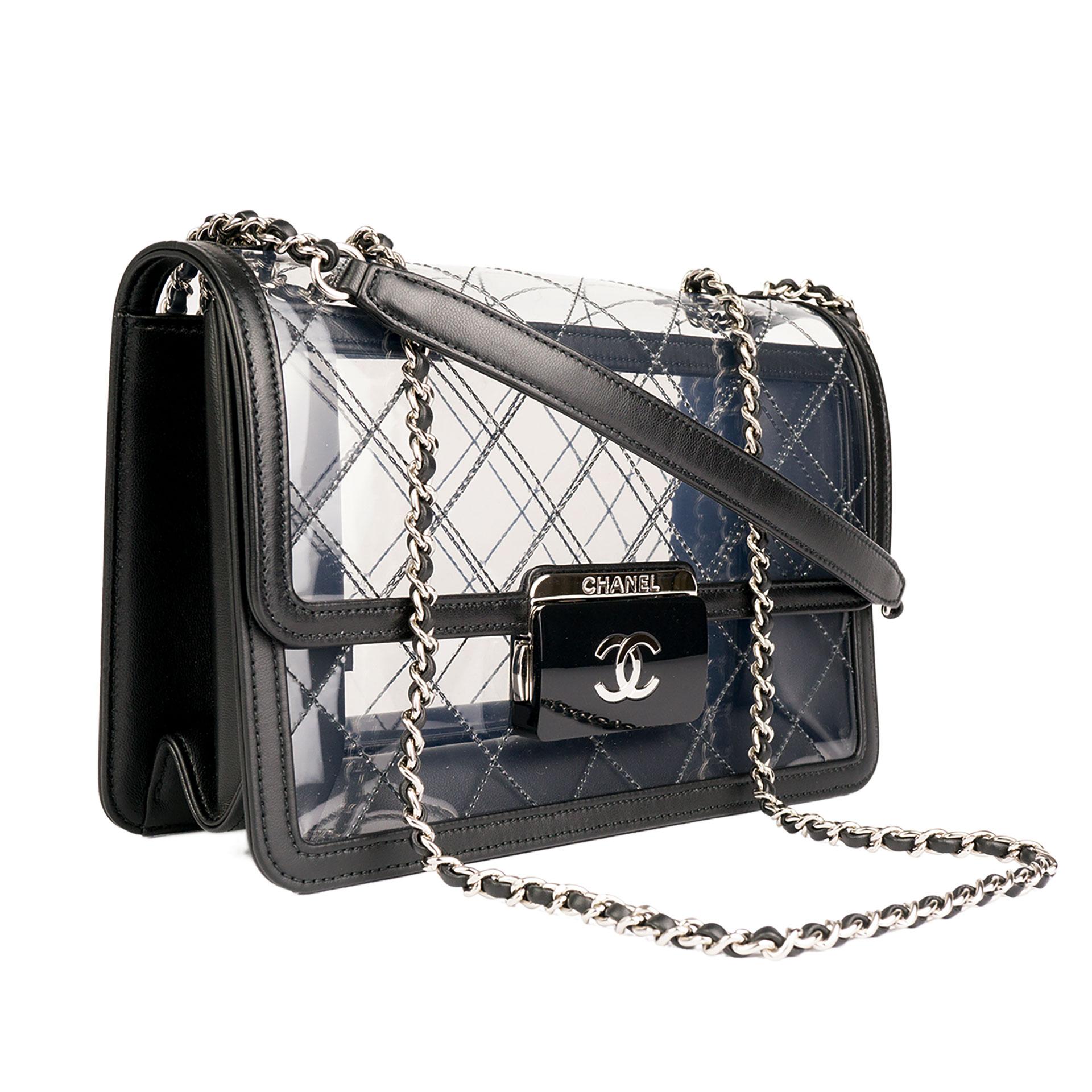 Black Chanel 2017 Classic Flap Naked Beauty Lock Clear Transparent PVC Crossbody Bag