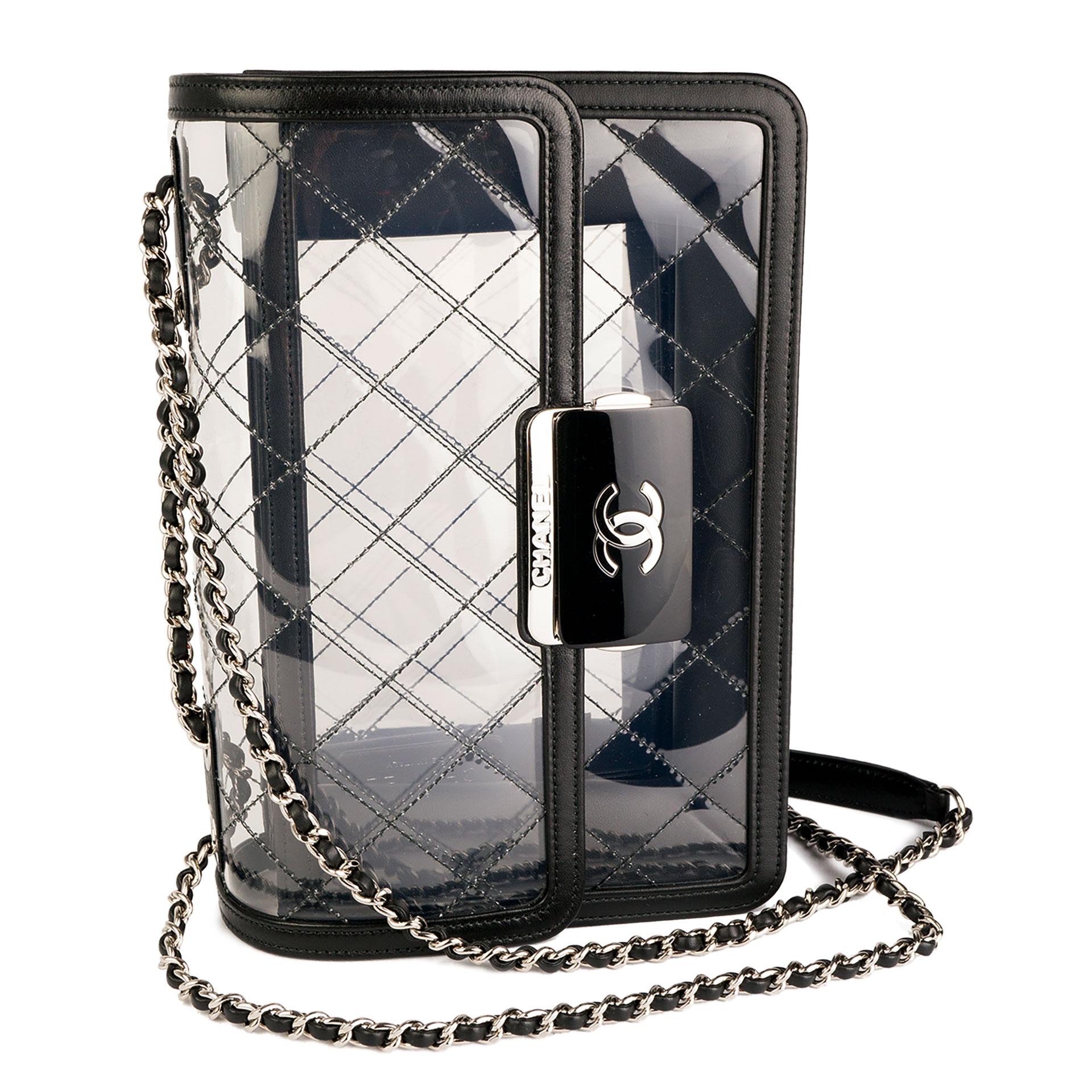 Chanel 2017 Classic Flap Naked Beauty Lock Clear Transparent PVC Crossbody Bag In Good Condition In Miami, FL