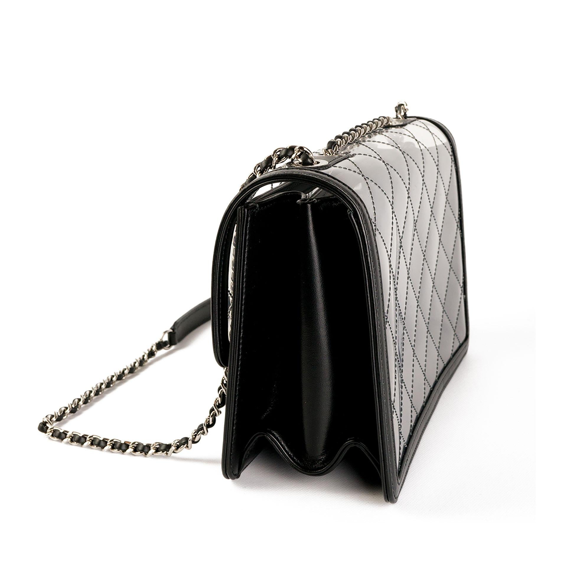 Women's Chanel 2017 Classic Flap Naked Beauty Lock Clear Transparent PVC Crossbody Bag