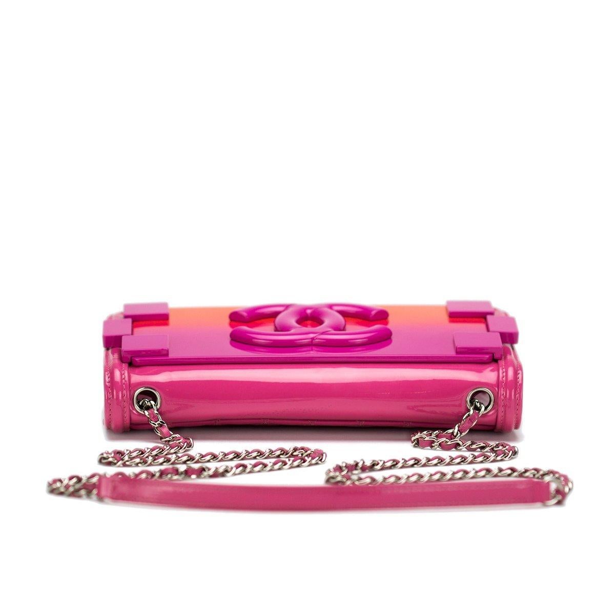 Chanel Hot Pink Ombre Patent Leather Brick Flap Crossbody Convertible Clutch  For Sale 6