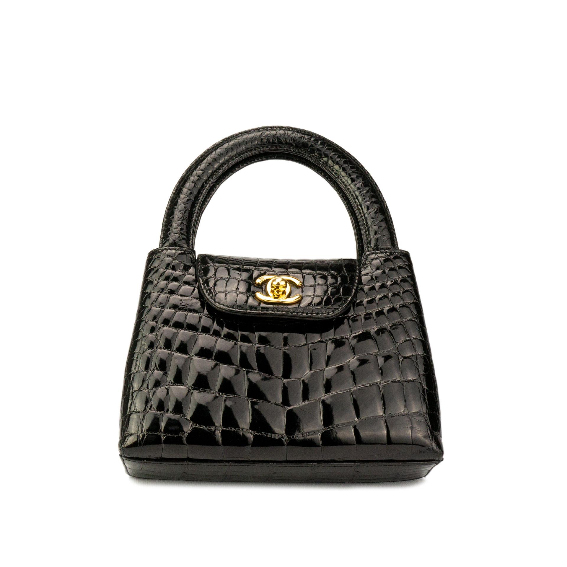 Chanel Black Crocodile Vintage Mini Teeny Tiny Kelly Clutch Alligator
