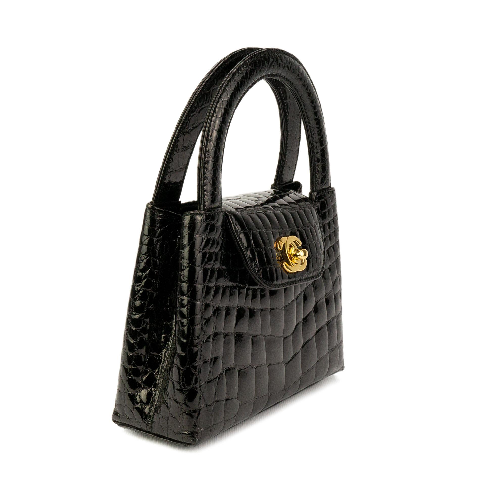 Chanel Black Crocodile Vintage Mini Teeny Tiny Kelly Clutch Alligator