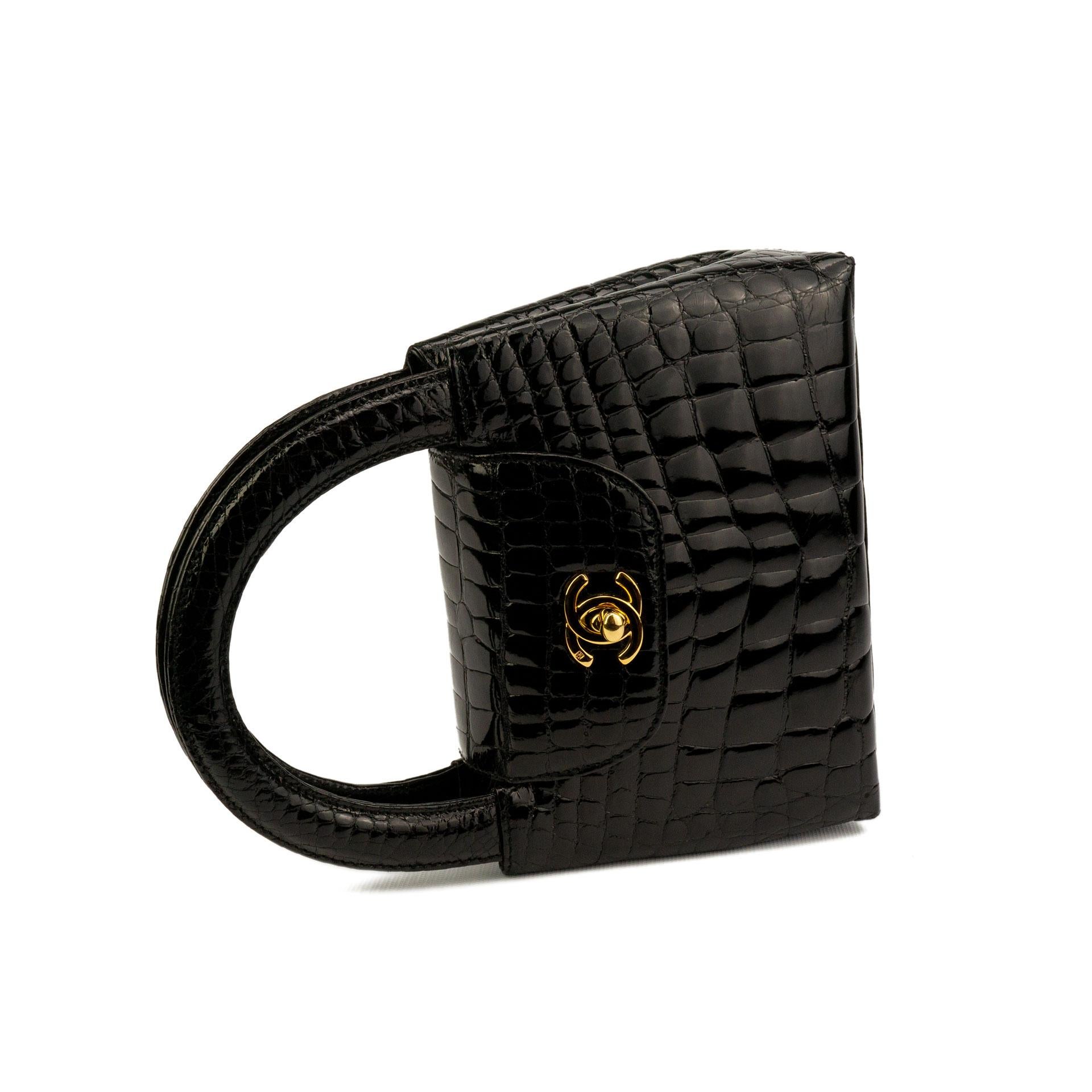 Chanel Black Crocodile Vintage Mini Teeny Tiny Kelly Clutch Alligator