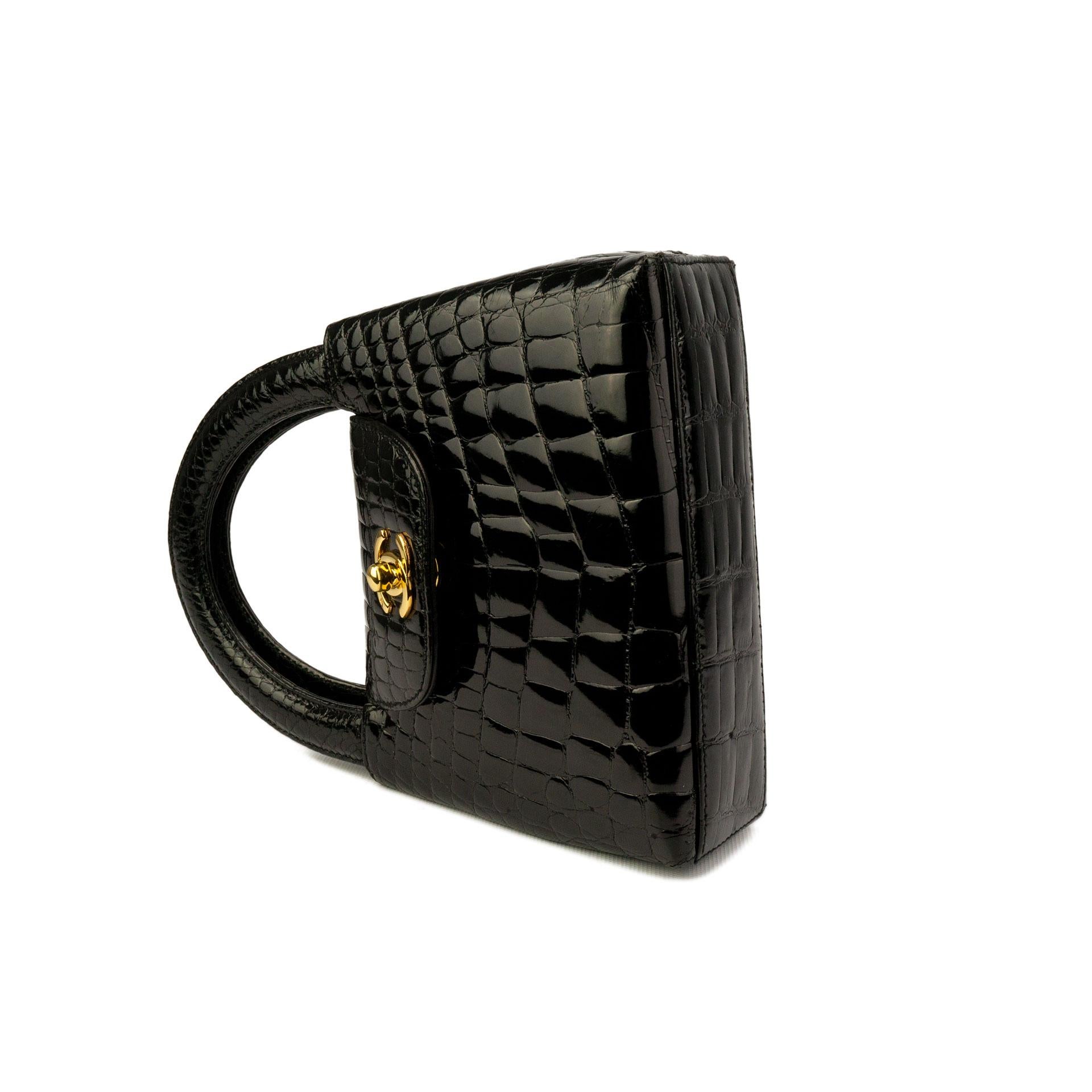 Chanel Black Crocodile Vintage Mini Teeny Tiny Kelly Clutch Alligator