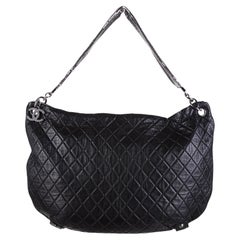 Vintage Chanel 2008 Metallic Mesh Soft Quilted Black Lambskin Leather Large Hobo Bag
