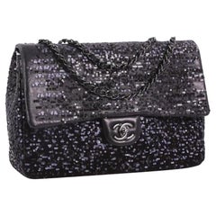 Chanel 2011 Classic Flap So Classic Jumbo Maxi Black Sequins Shoulder Bag