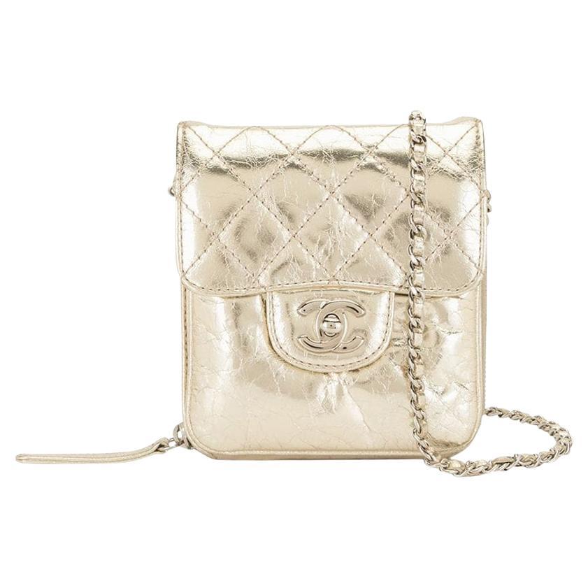 Chanel Gold Mini Diamond Quilted CC Crossbody Bag For Sale