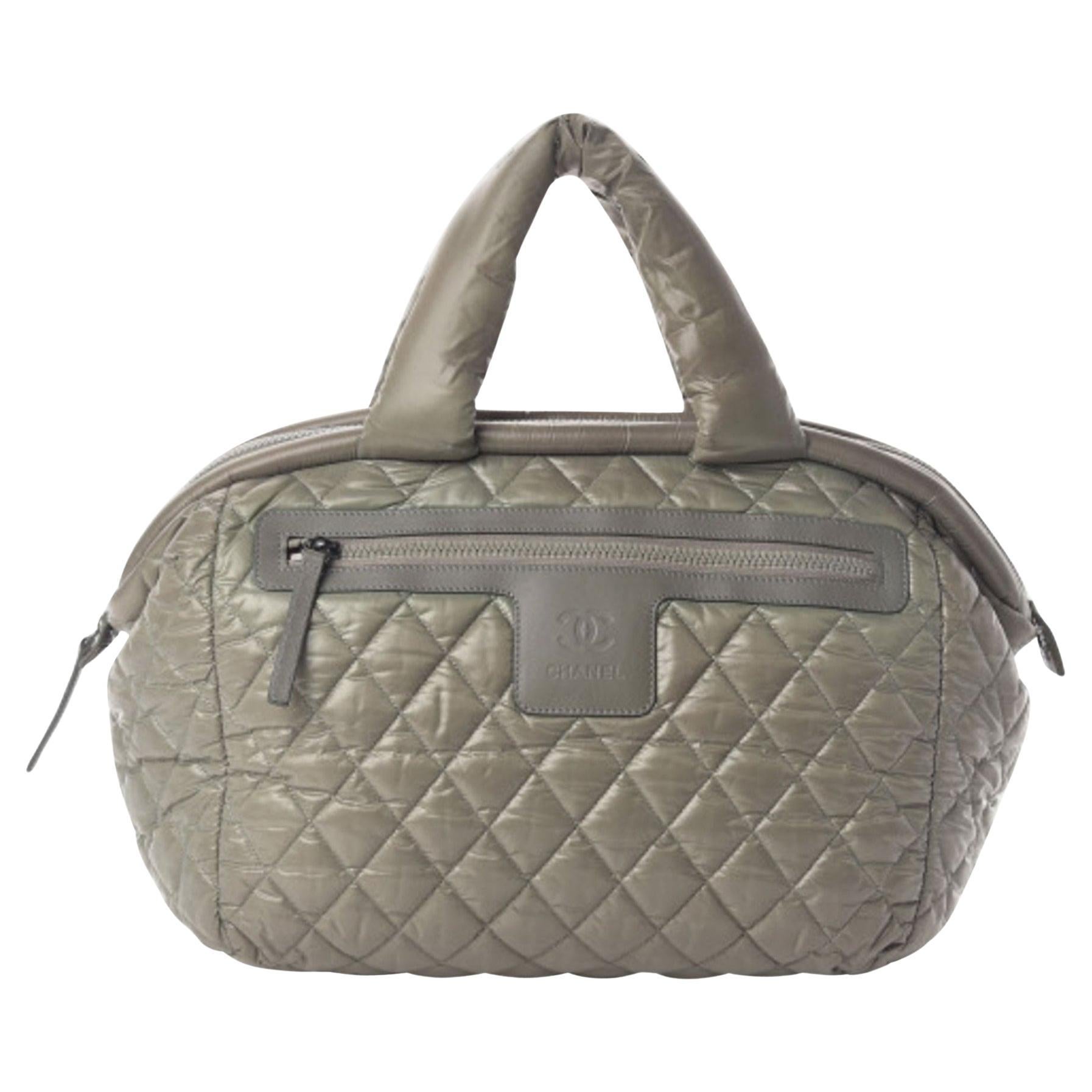 Chanel Vintage Green Nylon Quilted Coco Cocoon Bowler Carry On Travel Tote Bag For Sale