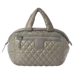 Chanel Vintage Green Nylon Quilted Coco Cocoon Bowler Carry On Travel Tote Bag