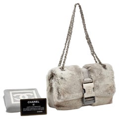 Chanel Vintage Grey Fur Sport Belt Lock Shoulder Bag