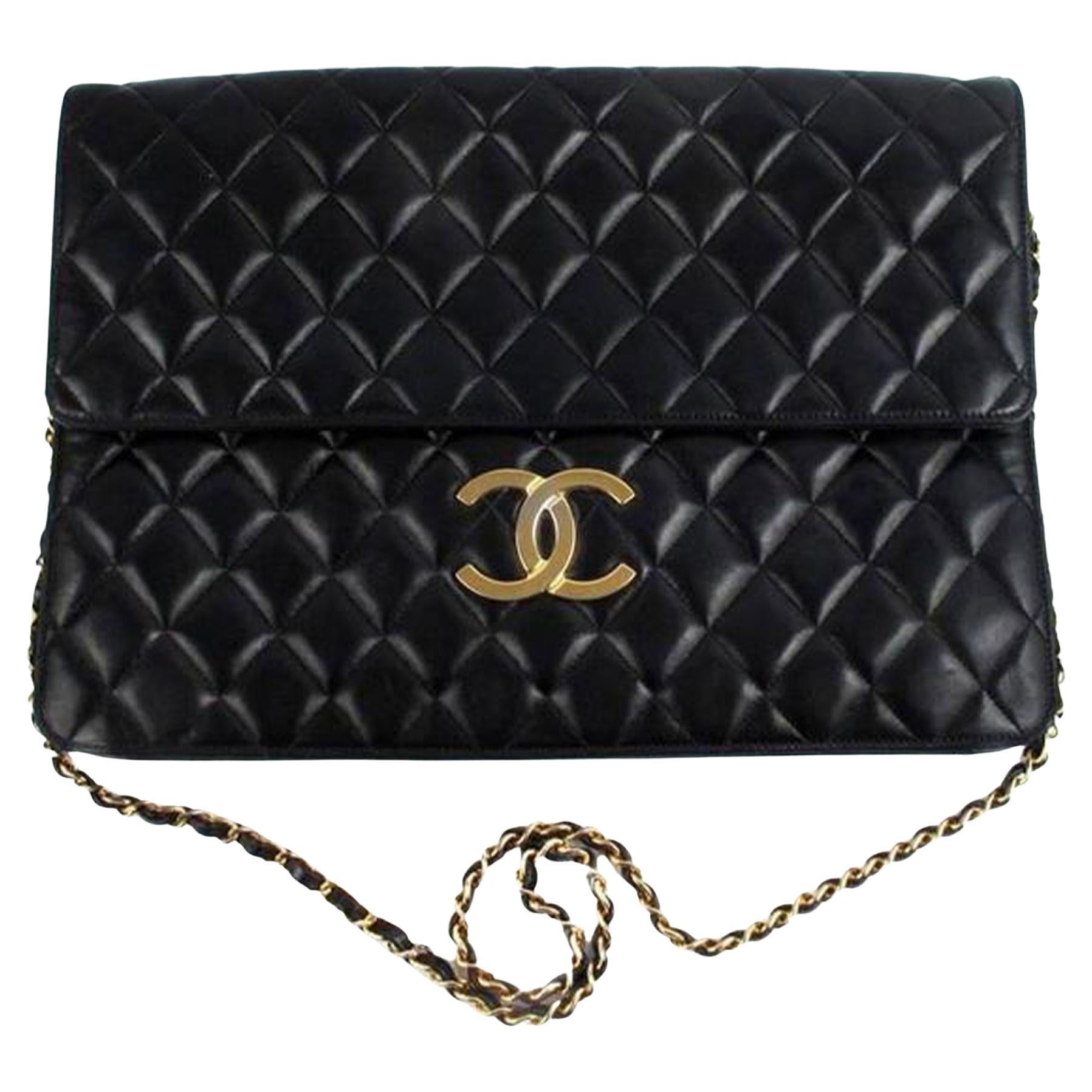 Women's or Men's Chanel 1990 Rare Jumbo Maxi XL Vintage Classic Flap Giant Clutch Briefcase For Sale