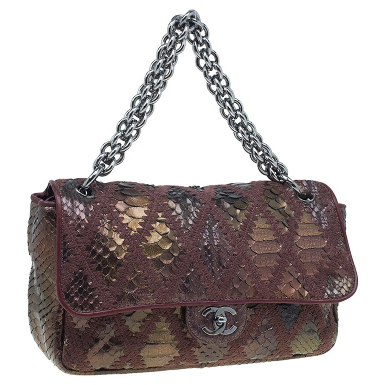 Chanel Vintage Rare Handbag Clutch Exotic Tote & Metallic Bronze Hobo Flap Bag For Sale