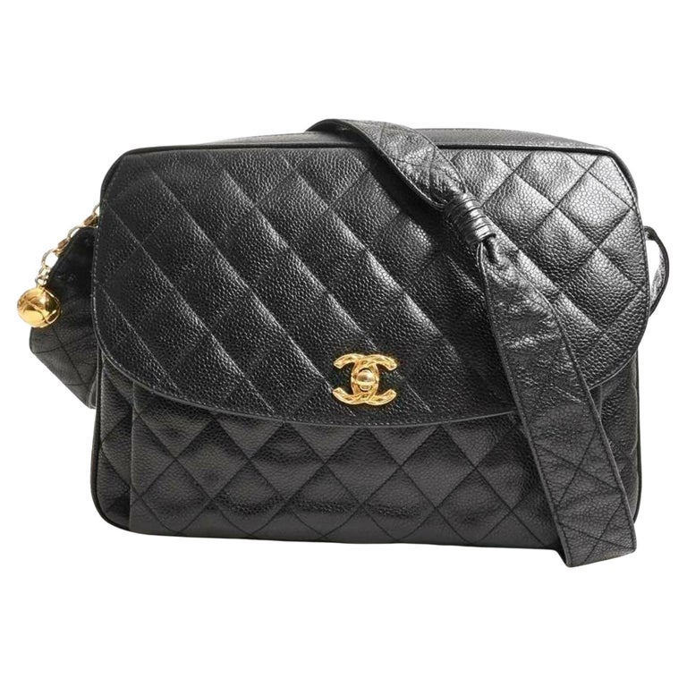 Chanel Vintage 90's Black Caviar Quilted CC Classic Flap Crossbody Shoulder  Bag