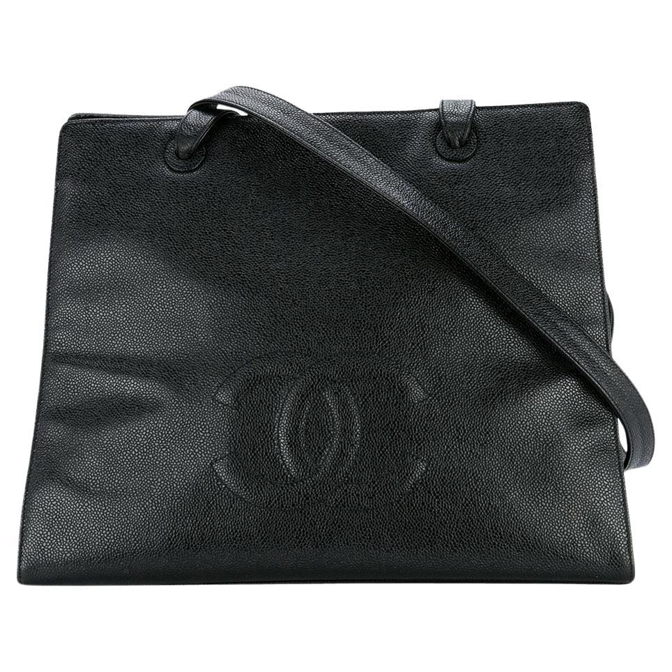 Chanel 1997 Vintage Black Caviar Large Work Business CC Tote Bag For Sale