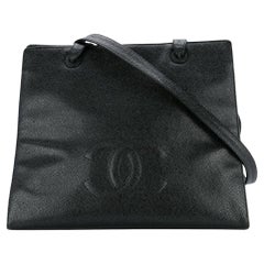 Chanel 1997 Vintage Schwarz Kaviar Große Work Business CC Tragetasche