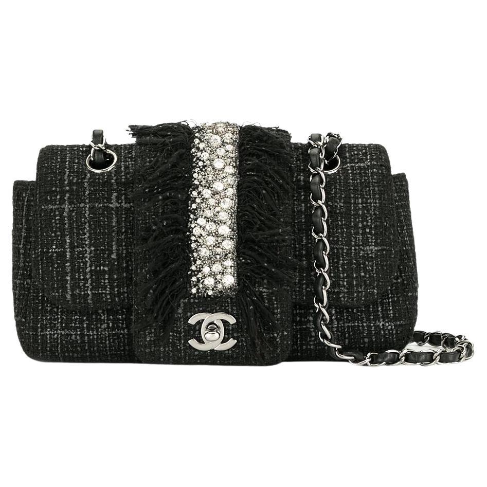 Chanel 2006 Vintage Rare Small Tweed Swarovski Strass Fringe Classic Flap Bag For Sale